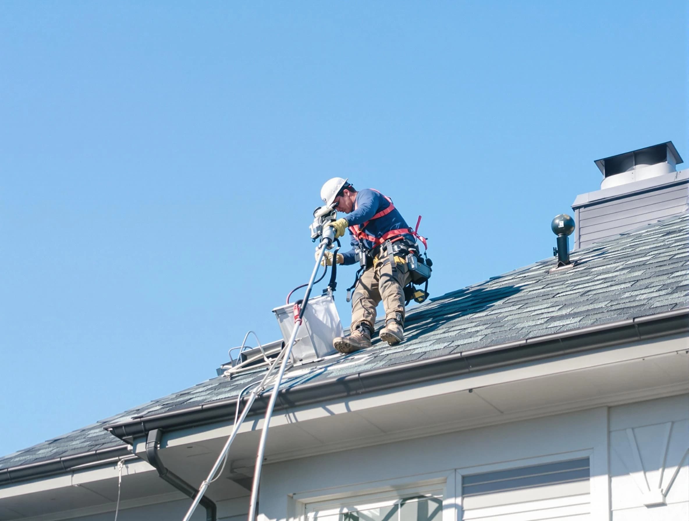 Odenville Dryer Vent Cleaning certified technician cleaning a roof-mounted dryer vent system in Odenville