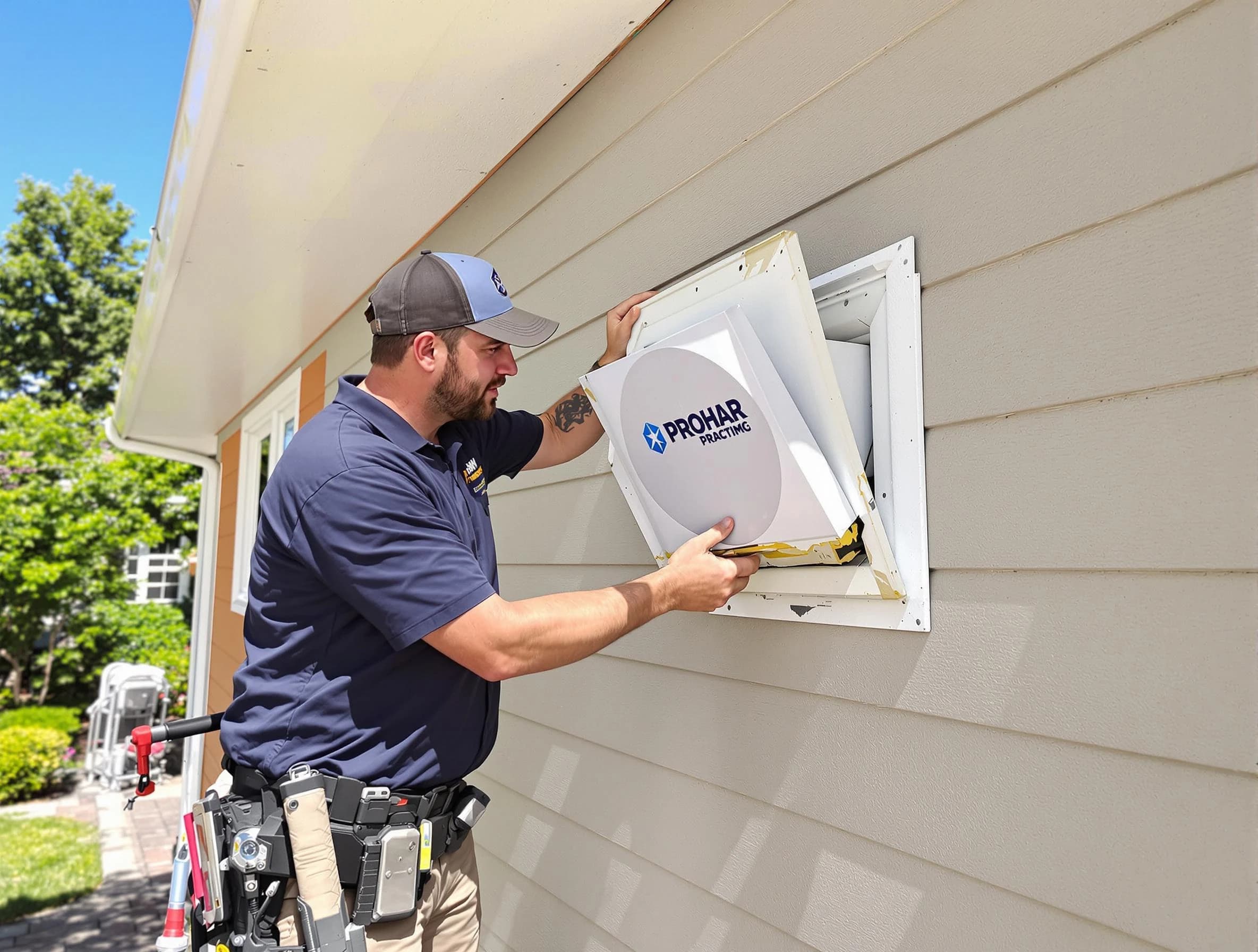 Odenville Dryer Vent Cleaning technician installing a new protective dryer vent cover on a home in Odenville