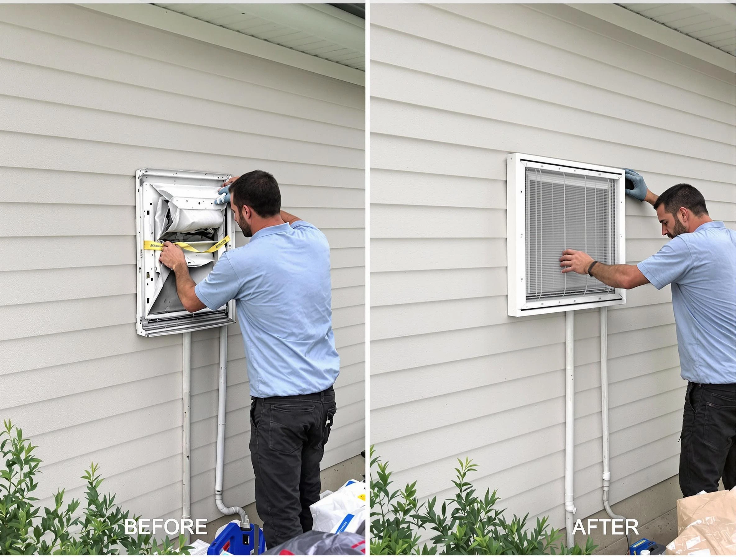 Odenville Dryer Vent Cleaning technician installing high-quality dryer vent cover at a residential property in Odenville